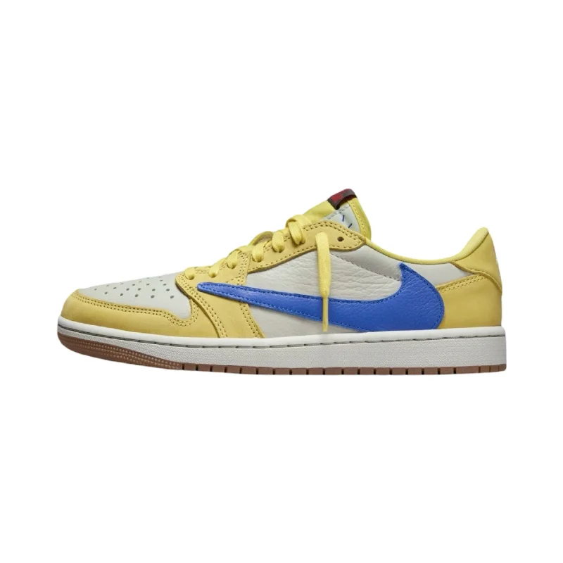 Women's Air Jordan 1 Retro Low OG SP Travis Scott Canary Racer Blue Light Silver